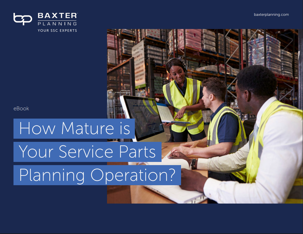 eBook cover with warehouse workers and text How Mature is Your Service Parts Planning Operation