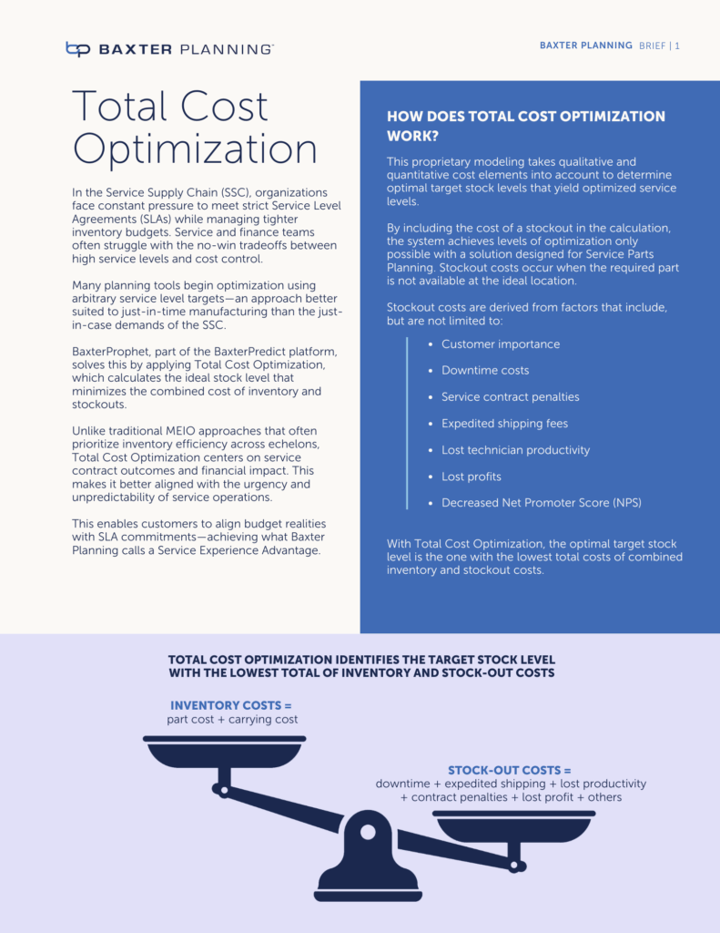 Baxter Planning Total Cost Optimization guide for service contract outcomes