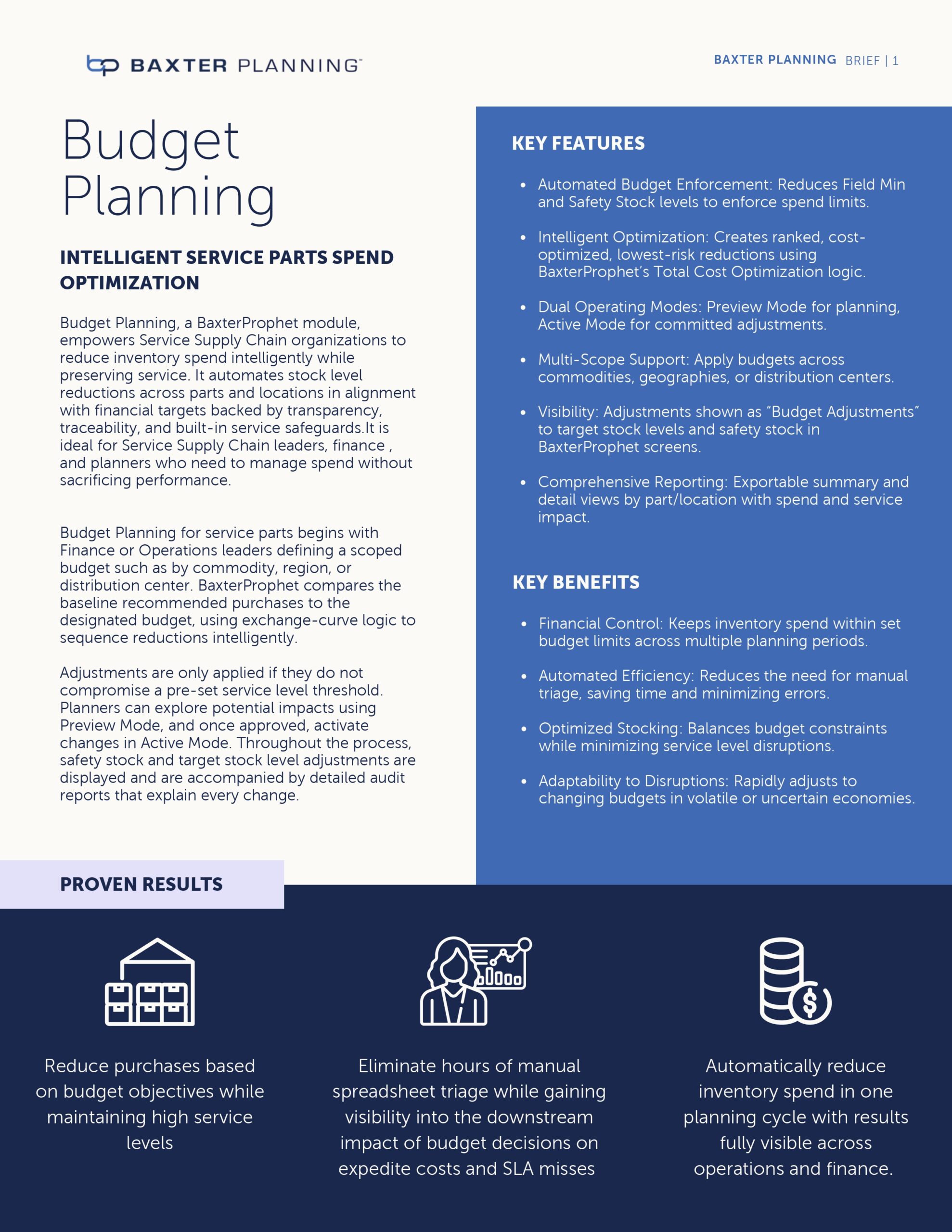 Baxter Planning Budget Planning Product Brief